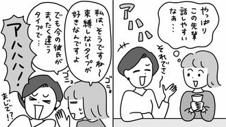 同僚の女性2人が飲み会で会話するマンガ