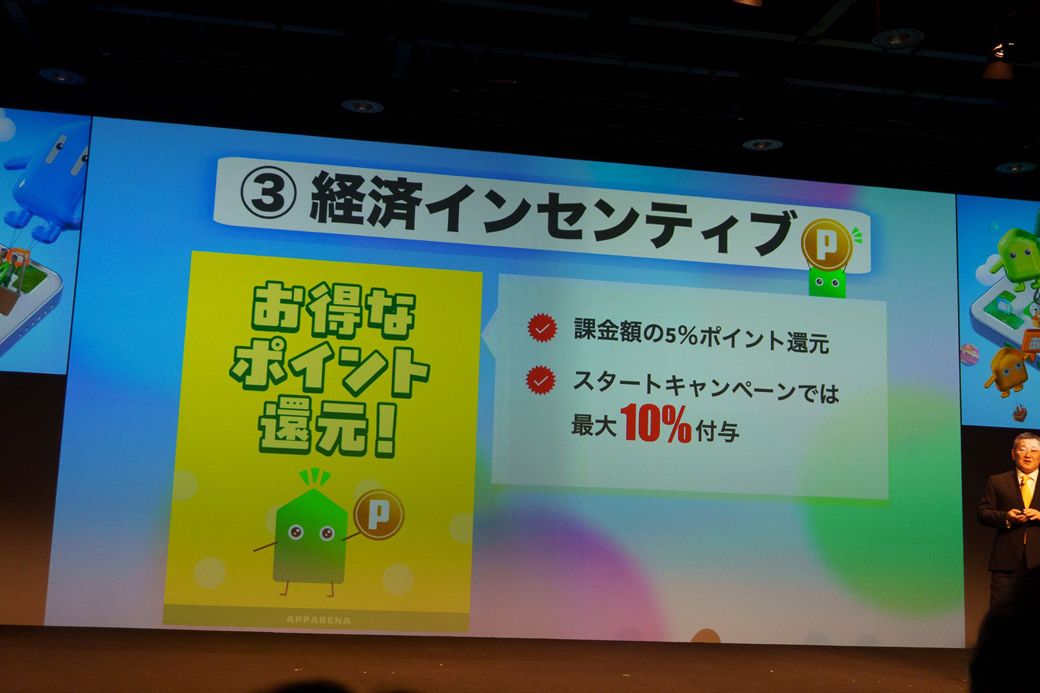 課金額の5％をストアポイントとして還元する。ローンチキャンペーン中は最大10％に引き上げる（写真：筆者撮影）