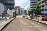 的場町電停は循環線への改良工事を経て2026年春に再開予定（撮影：伊原薫）
