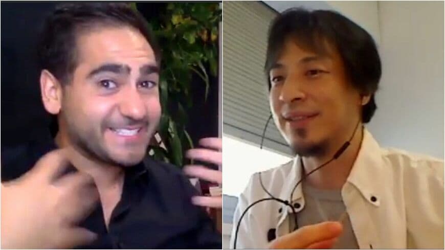 ともに正攻法ではない「サードドア」をこじ開けてきた日米を代表するクリエーター、アレックス・バナヤンとひろゆきが、ロサンゼルス・パリ間でリモート対談を行いました （編集部撮影）