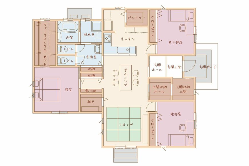 LDKを通らないとどの部屋にも行けない間取り。大塚さん曰く「ラクすることを考えて考えて、考え抜いて、建てた家」（写真：大塚奈緒さん提供）