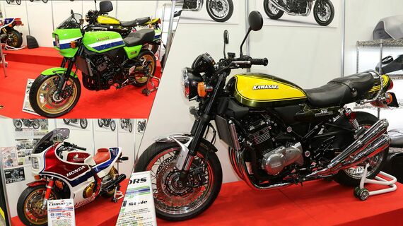 ドレミコレクションが第49回 東京モーターサイクルショーに出展した旧車風カスタマイズ仕様のバイク（筆者撮影）