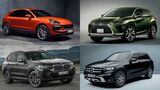 左上：ポルシェ「マカン」、右上：レクサス「RX」、左下：BMW「X3」、右下：メルセデス・ベンツ「GLC」（写真：Porsche、トヨタ自動車、BMW、Mercedes-Benz）