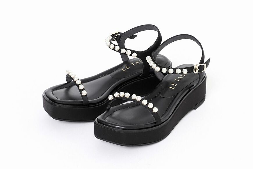 4cmパールプラットサンダル（黒）