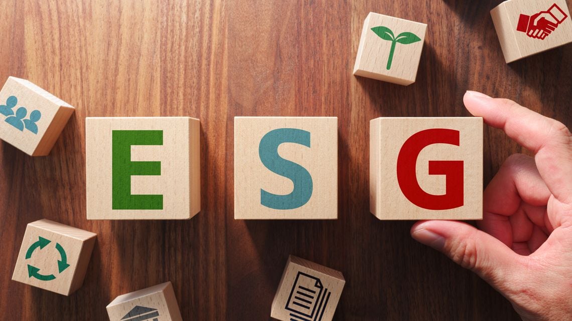 ESGの文字とアイコンが印字されたブロック