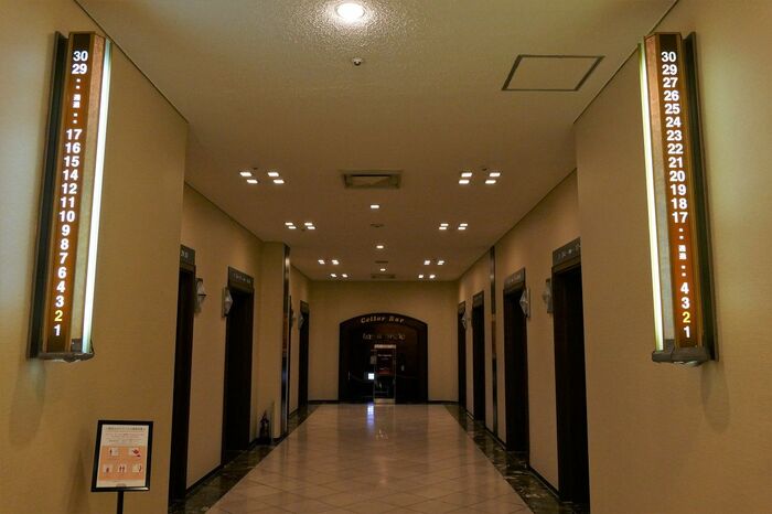 2階のエレベーターホール。奥にセラーバーがあった