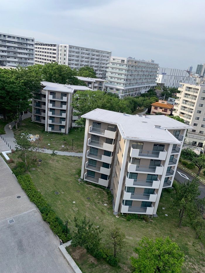 上空からみた旧赤羽台団地のスターハウス（写真：UR都市機構提供）