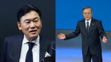 楽天グループの三木谷浩史会長兼社長（左）とNTTの島田明社長。MWC Barcelona 2026の基調講演にそれぞれ登壇した（写真：筆者撮影）