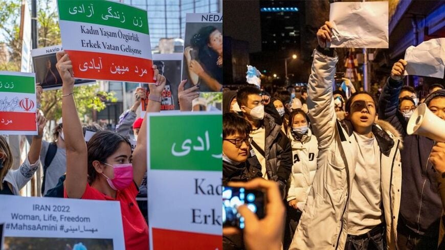 11月下旬以降、代表的な権威主義国家である中国とイランで大規模な国民抗議運動が起こり、政府が対応策を実施するという出来事が相次いだ（写真・Bloomberg）