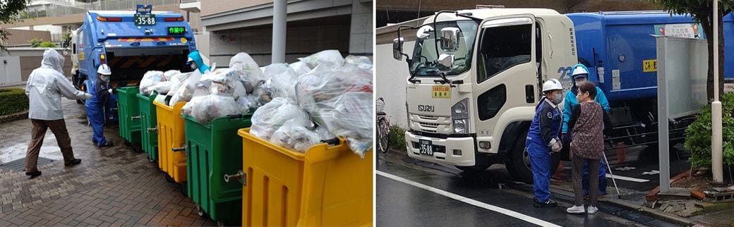 （左）管理人とのコミュニケーション／（右）住民とのコミュニケーション（筆者撮影）