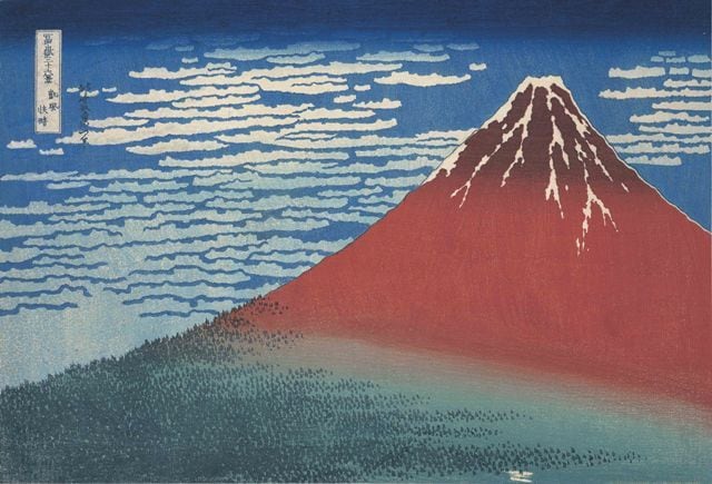 『富嶽三十六景 凱風快晴』葛飾北斎 江戸時代 天保2-5年（1831-1834） 山口県立萩美術館・浦上記念館蔵 前期展示