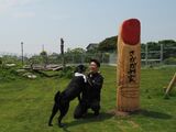 庭で保護犬とたわむれる坂上さん（写真：著者提供）