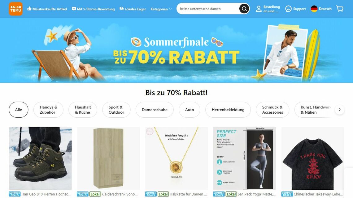 Temuは2023年にヨーロッパに進出し、激安価格をテコに事業を急拡大させた(写真はTemuのドイツ向けウェブサイトより))
