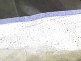 首から膝ほどまである紙エプロンは飛び散った油のシミがびっしりと（筆者撮影）