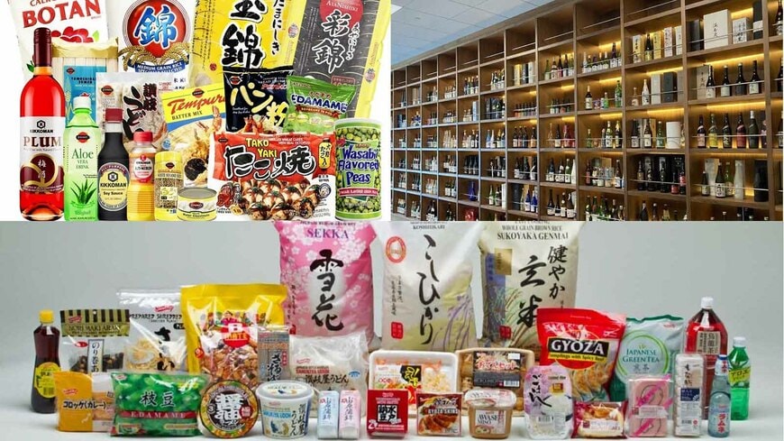 大手3社が取り扱う日本食関連の商品。左上がキッコーマン、右上が宝ホールディングス、下が西本Wismettacホールディングス（写真：各社提供）
