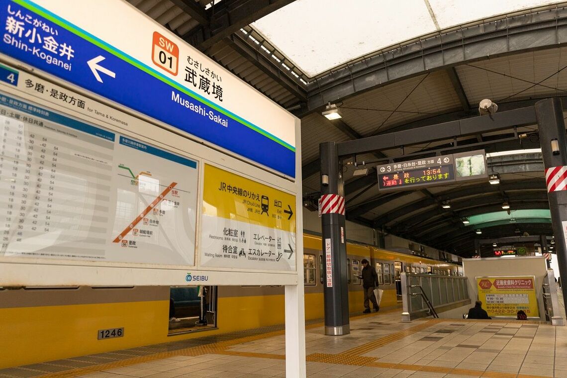 武蔵境駅は高架ホーム。１面２線だが使っているのは１線だけ（筆者撮影）
