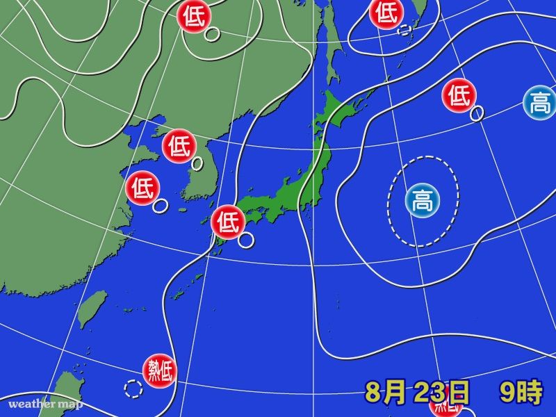 8月23日の天気図（出典：weathermap）