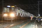 外側線の線路閉鎖後、最終の普通列車が内側線を通過した