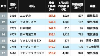 2026年上半期中小型株株価上昇11～17位