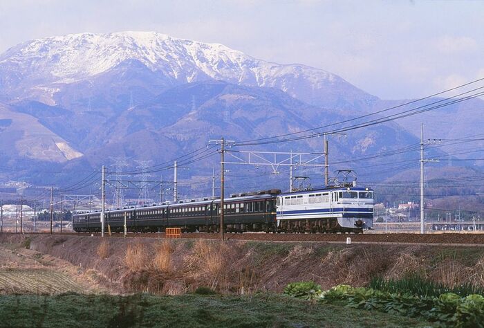 「ユーロライナー」塗装のEF65形が牽引する