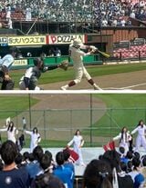 仙台一高との硬式野球の定期戦。応援団も盛り上がる