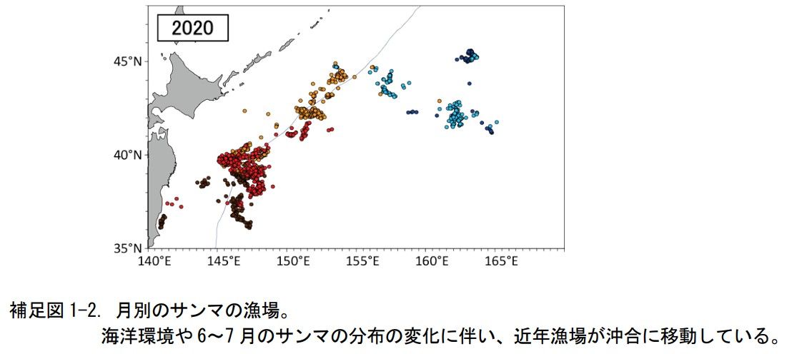境界線は排他的経済水域（EEZ）を示している（出所）国立研究開発法人水産研究・教育機構「サンマ長期漁海況予報」