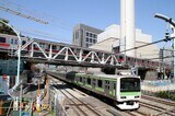 恵比寿―渋谷間で東急東横線をくぐる山手線。2013年の東横線地下化で見られなくなった（筆者撮影）