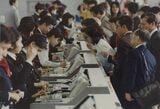 日本航空搭乗カウンター（1991年10月18日、本橋英明撮影）