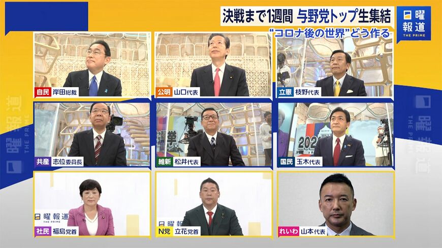 衆議院選挙を控え、与野党各党党首が公示後初めてテレビでの生討論に臨んだ（写真：FNNプライムオンライン）