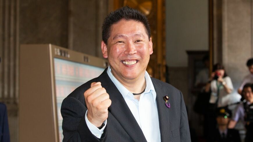 2019年の参院選で当選し、初登院した際の立花孝志氏（写真：Motoo Naka／アフロ）