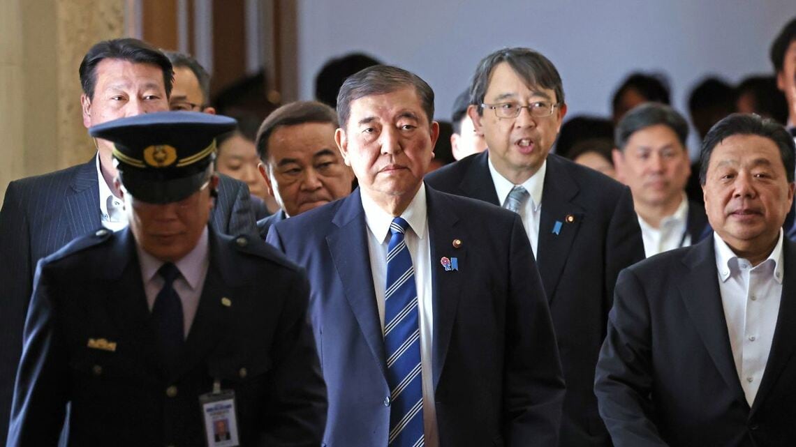 6月20日、各党へのあいさつ回りをする石破茂首相（写真：時事）