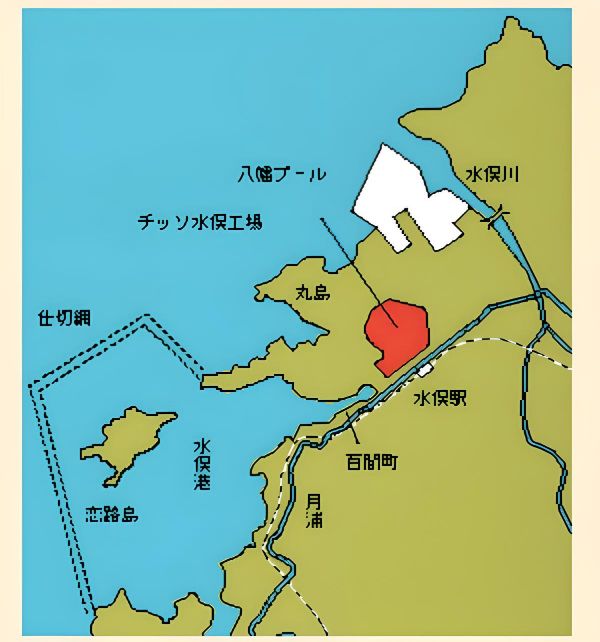 水俣港に設けられた仕切り網の位置（1977年10月1日現在、平成18年版環境白書から）
