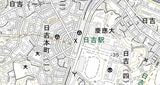 街の区画を見ると、日吉と田園調布は似ている（国土地理院 電子国土Webより）