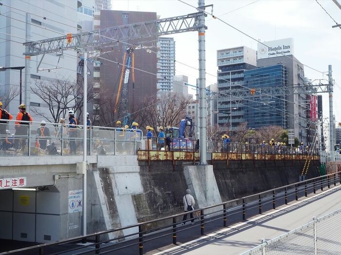 線路の切り替え工事は新大阪側でも行われた