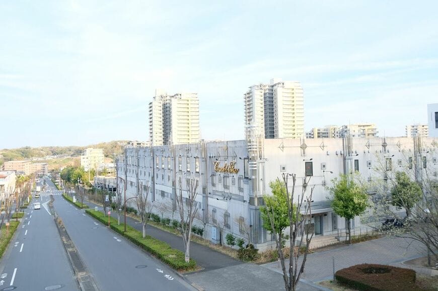 多摩丘陵にあるコーチャンフォー若葉台店。里山が近くにあり、郊外に立っていることがわかる（写真：筆者撮影）