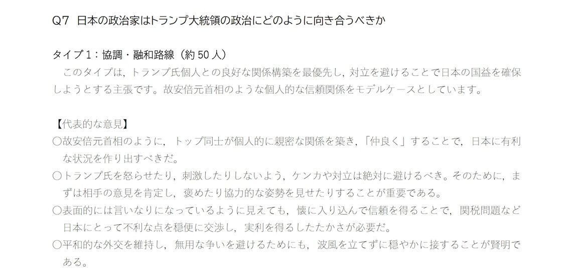関谷文宏氏による生徒へのアンケート