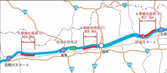 徳島道の4車線化の進ちょく