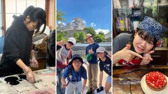 子どもたちが工作、修学旅行での記念撮影、いちごタルトをつくったときの様子