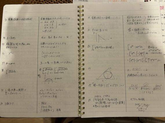 実際の数学の学習ノート（写真：岡田さん提供）