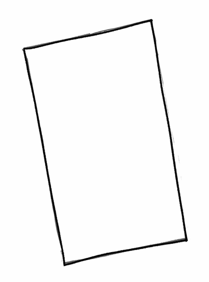 スマートフォンの形「長方形」をそのまま描いた図。このままでは立体的な絵にはならない（出所：『誰でも30分で絵が描けるようになる本』）
