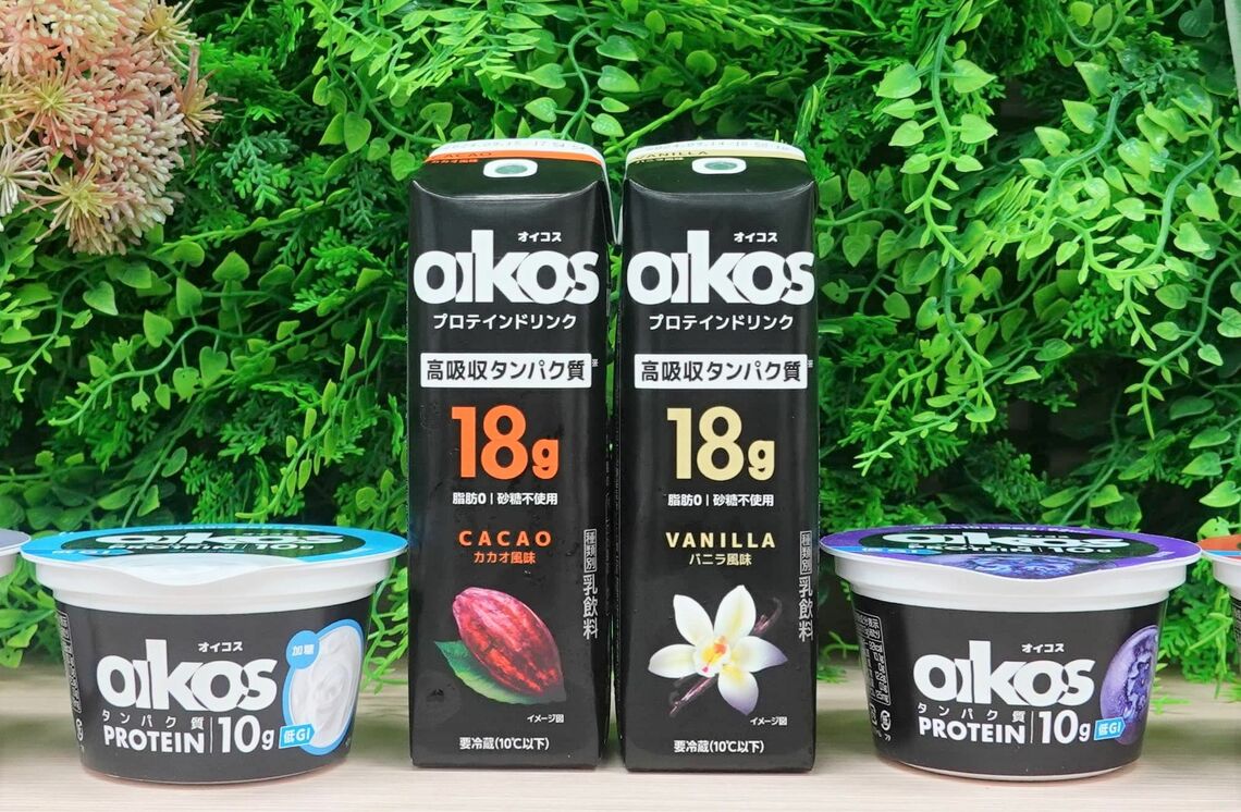 「ダノンオイコス」から満を持してプロテイン飲料が登場。ヨーグルトと異なるニーズがある（記者撮影）