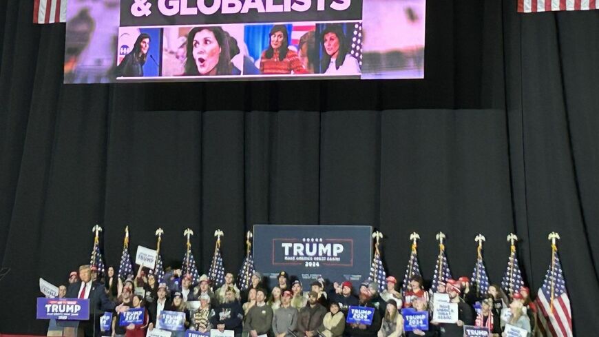 ニューハンプシャー州の予備選で演説するトランプ候補（写真：津山恵子）