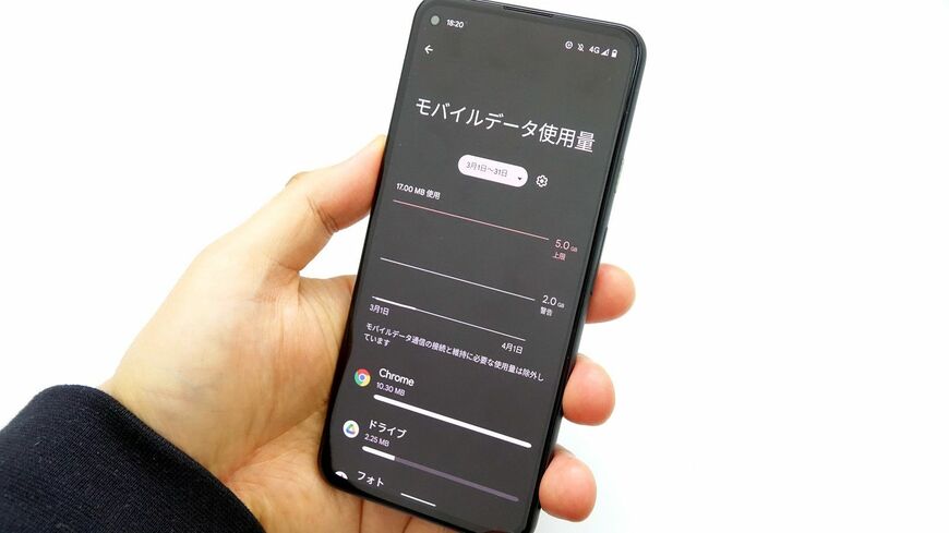 低価格モデルのAndroidスマホでデータ量が大きい通信プランを利用するのはもったいない（筆者撮影）