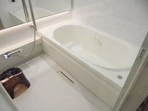 浴室の様子。浴槽内部に断熱素材が入っているためお湯が冷めにくく、追い炊きによるエネルギー消費を減らす効果がありZEH化に貢献している（写真：筆者撮影）