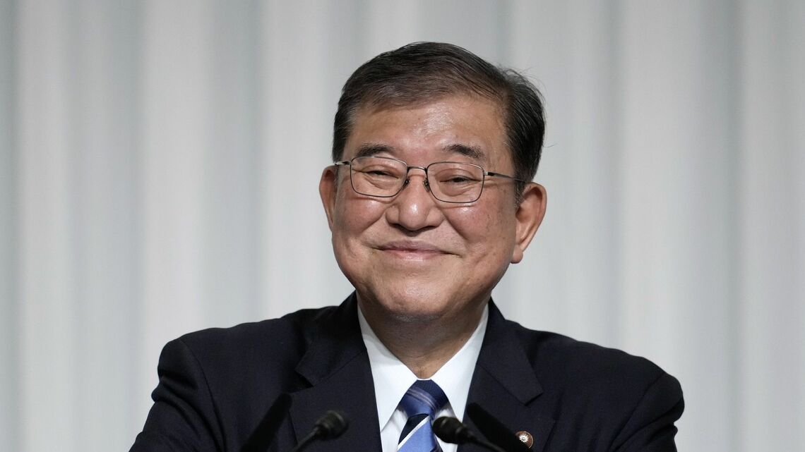 会見で、笑顔を見せる石破茂氏（写真：© 2024 Bloomberg Finance LP）