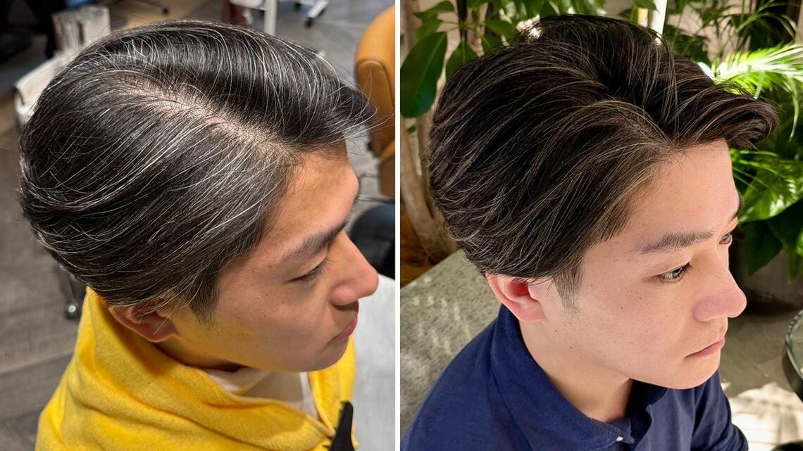 白髪をケアする前(左)と後(右)