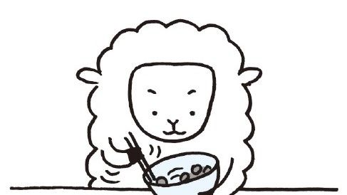 納豆を混ぜる羊のイラスト