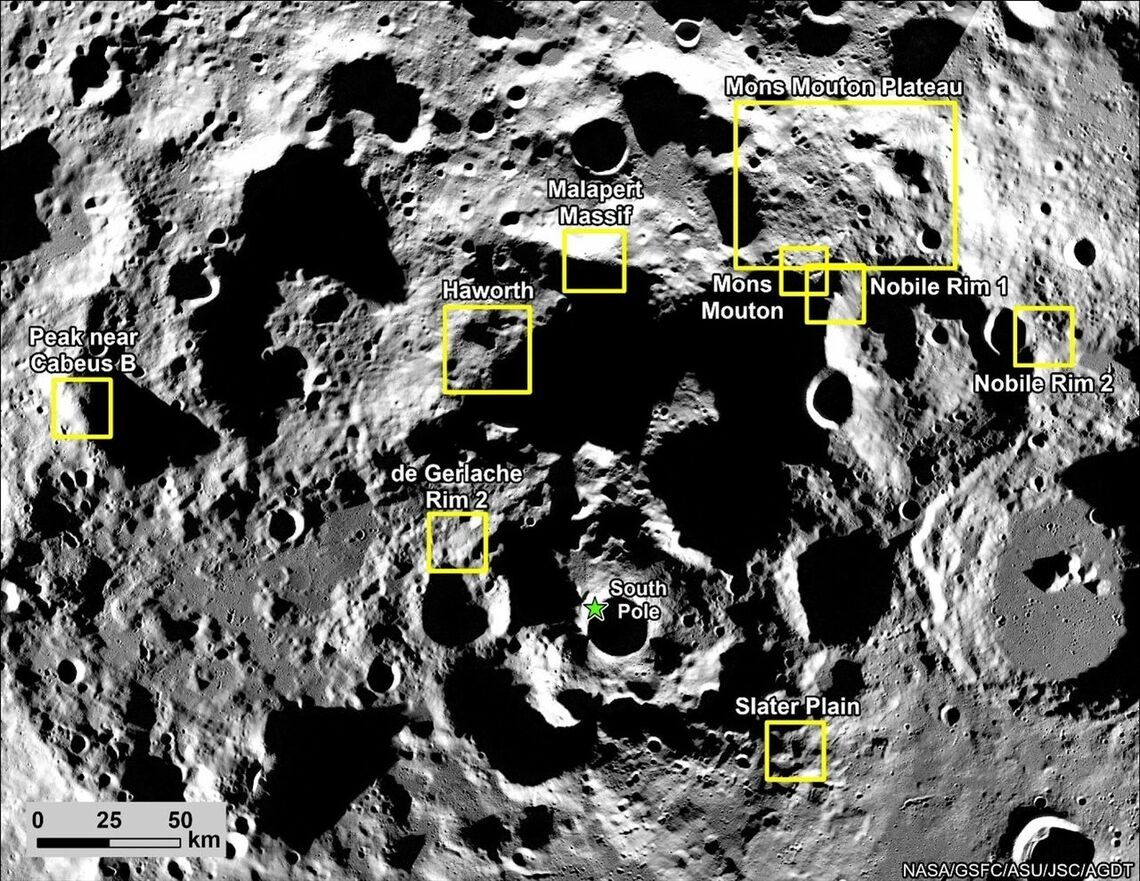 今回NASAが候補地に選んだ9カ所（Credit: NASA）