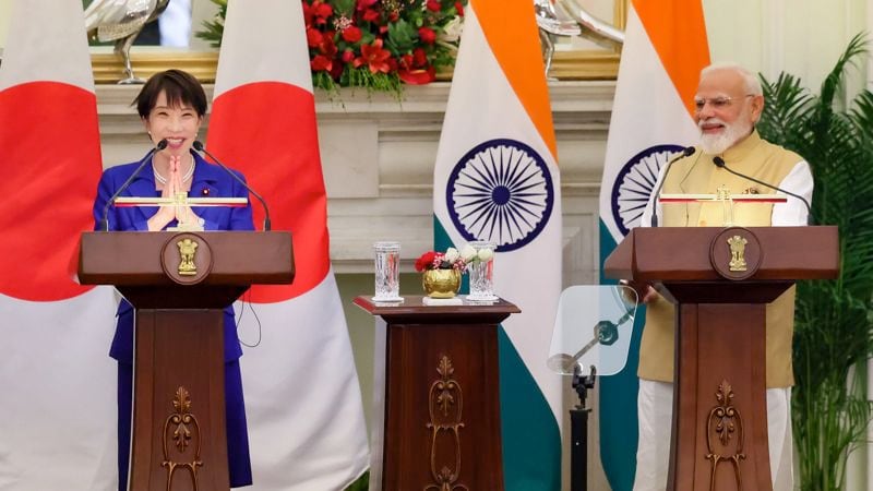 共同記者会見に臨む高市首相とモディ首相（写真：首相官邸HP）