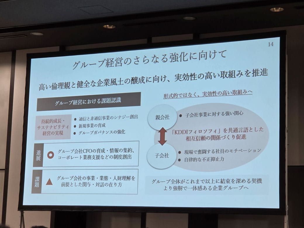 松田社長はKDDIフィロソフィを軸にした親子間の関係づくりを再発防止策に掲げた（写真：筆者撮影）